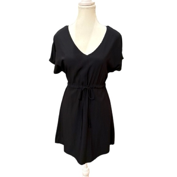 Black V-Neck Mini Dress Swimsuit‎ Cover-Up Short Sleeve Ekouaer Size Small - Picture 2 of 9